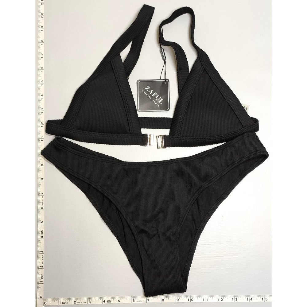 NWT ZAFUL Large Triangle bikini set Black